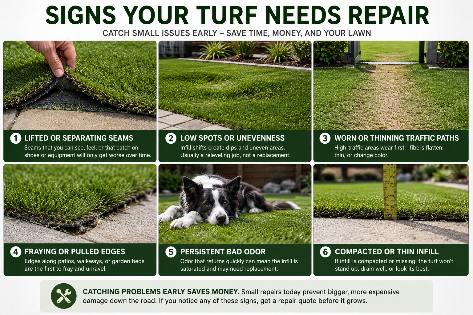 Signs your artificial turf needs repair in a residential yard