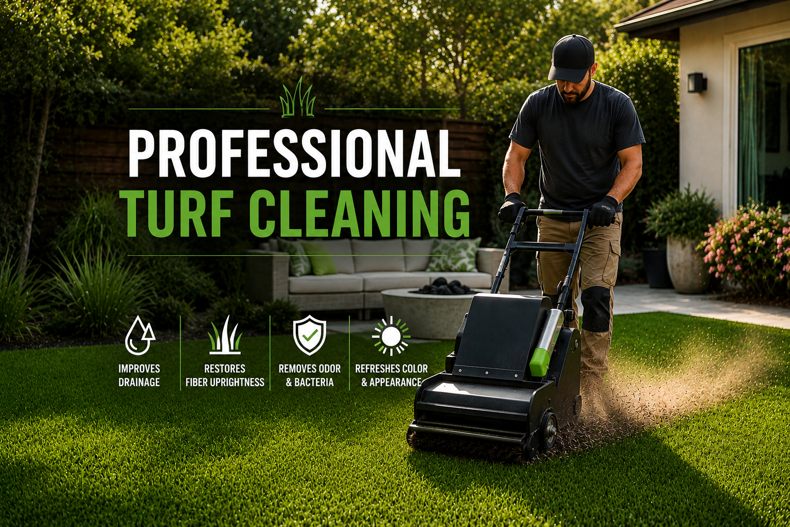 Artificial turf cleaning service in a Los Gatos backyard
