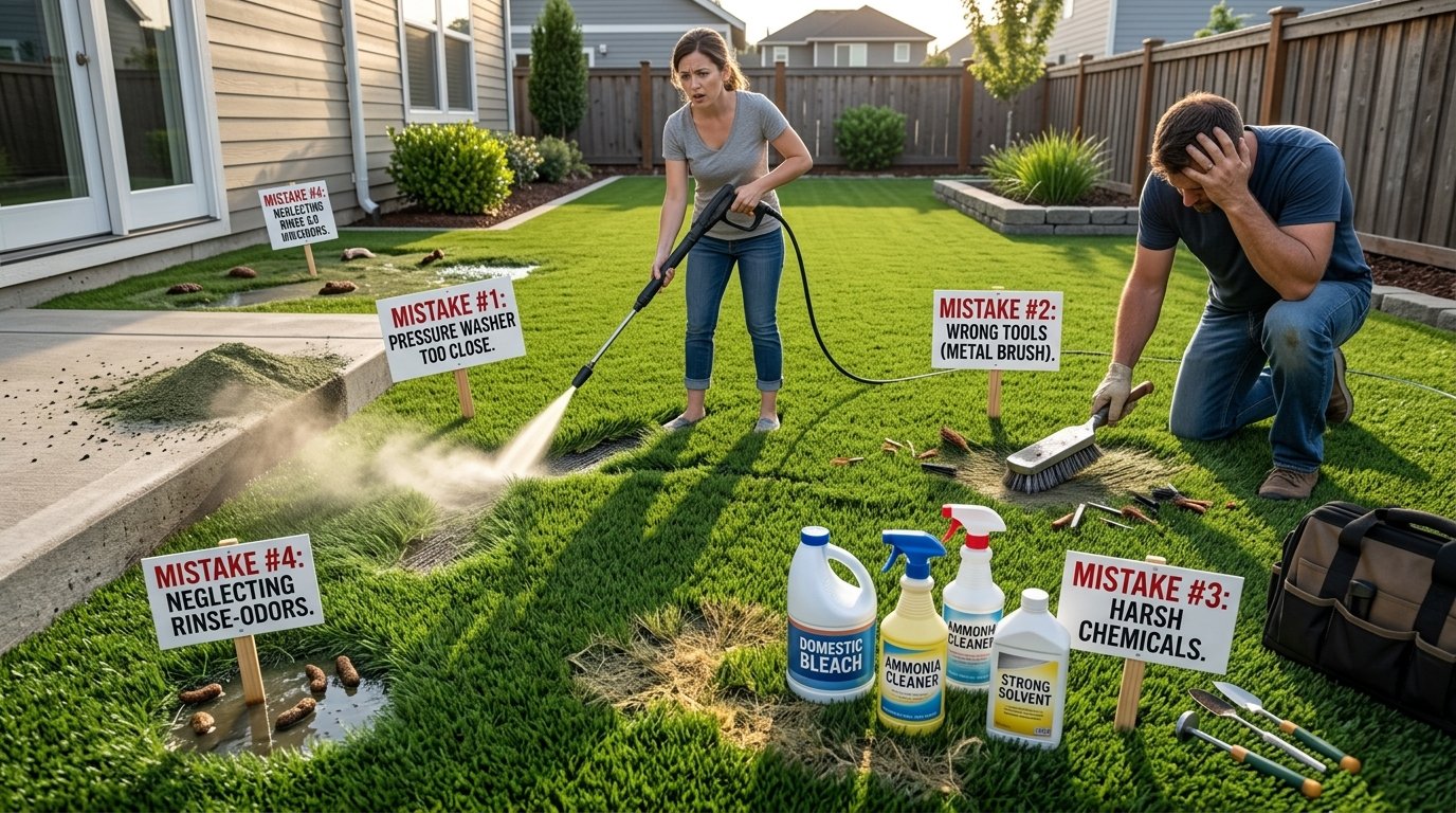 Residential artificial turf being professionally cleaned