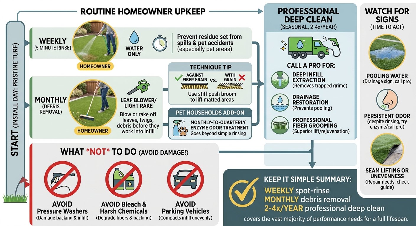 Artificial turf maintenance guide for a residential backyard